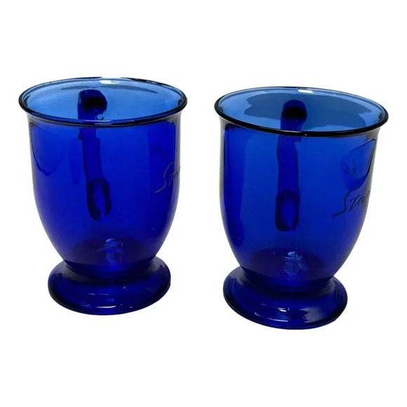 STARBUCKS Anchor Hocking  Cobalt Blue Mug Glass Pedestal Footed Coffee EARLY - Picture 4 of 10